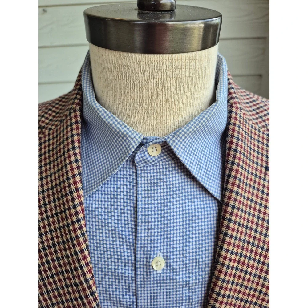 Jos. A. Bank 1905 Sport Coat‎ Mens 42R Wool Houndstooth Blazer Burgundy Tan Navy